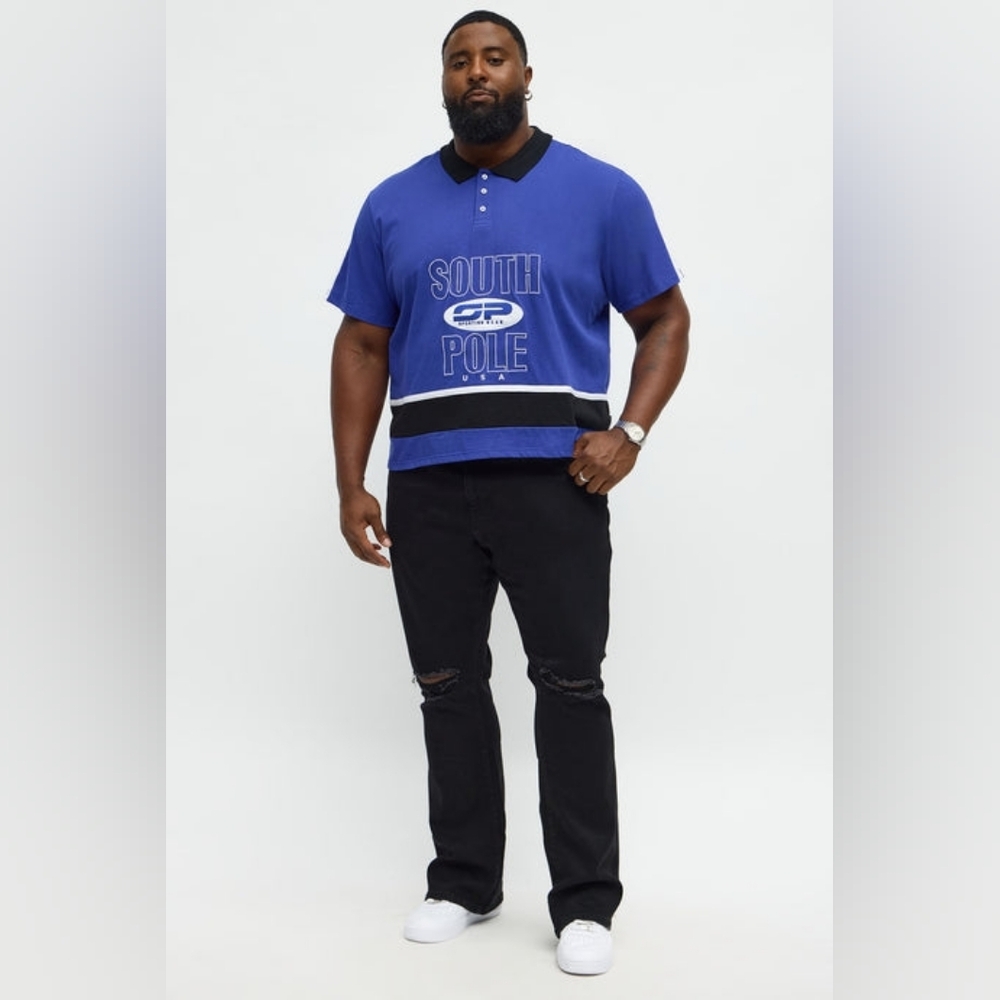 South Pole 🎁 Relaxed Fit Royal Blue Polo with Black and White Accents